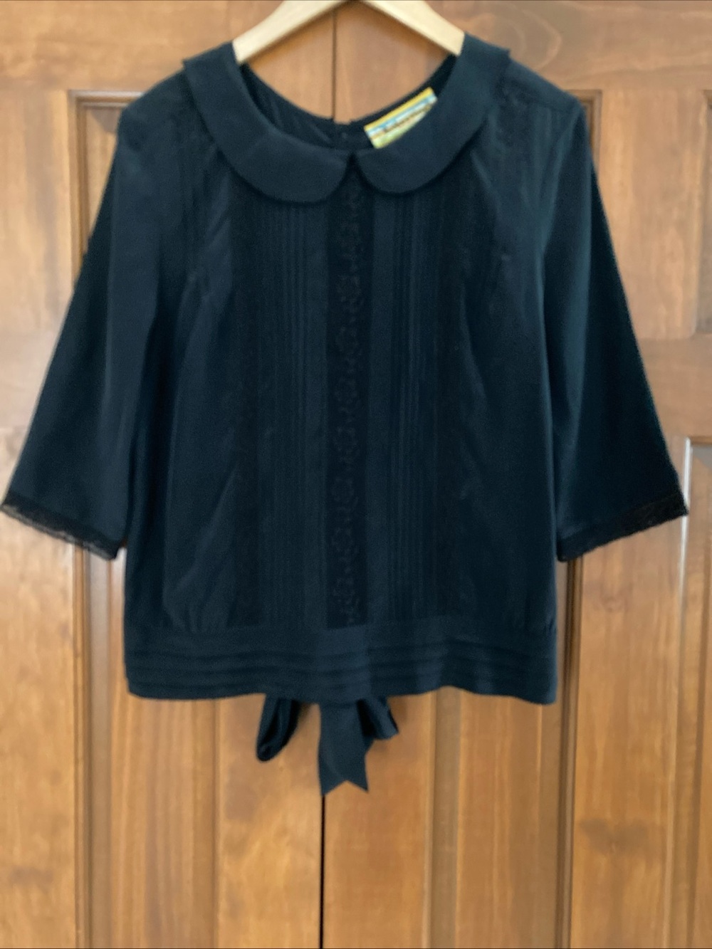 Libertine for Target Black 100% silk Blouse with Back Tie lace women’s large